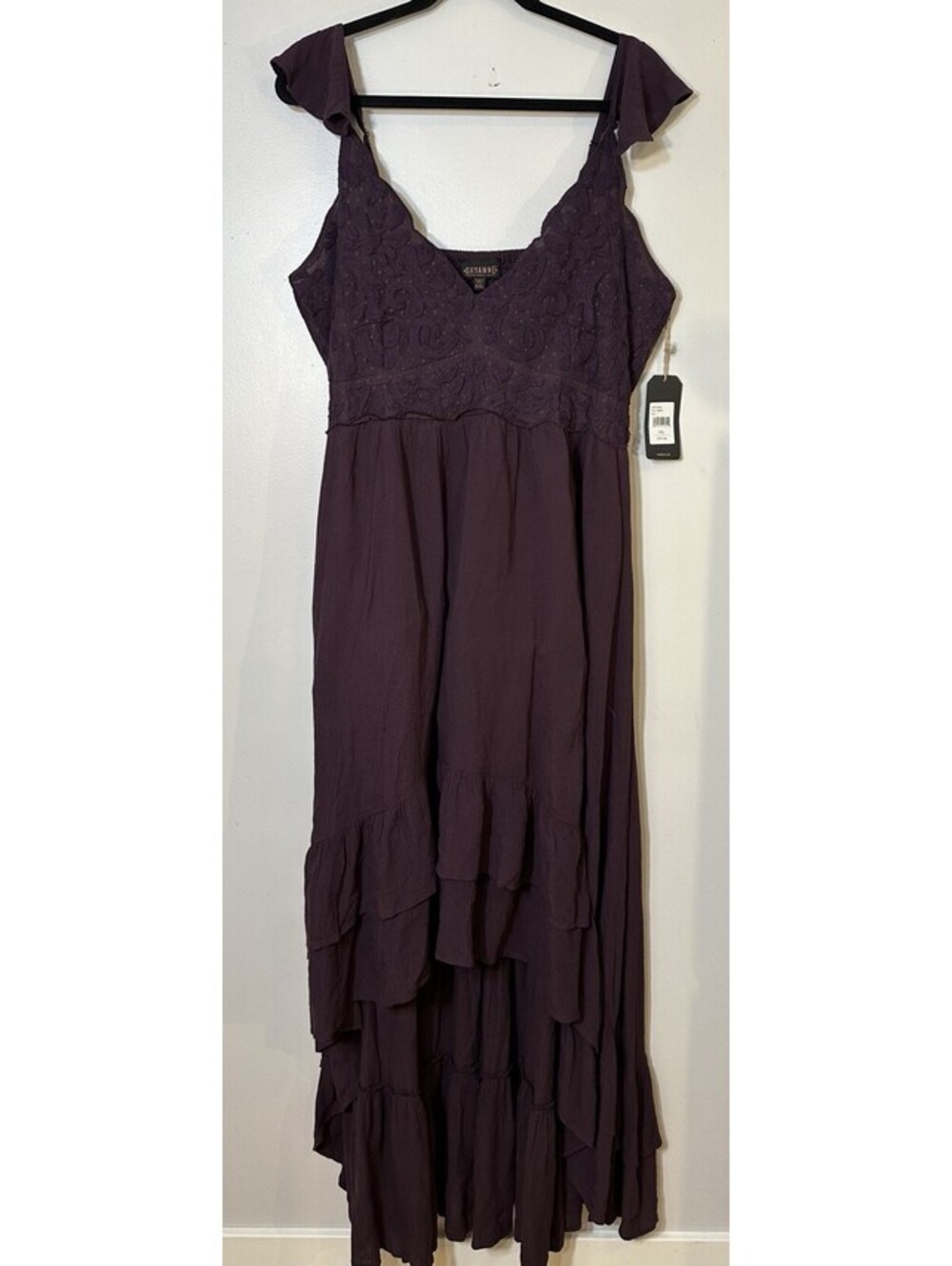 NWTS Shaynne Deep Purple Crochet Bodice Western Witchy Cowgirl Flowy Dress 2X